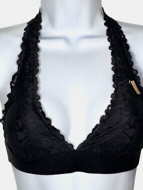 PINK Victoria's Secret Black Lace Crisscross Strap Halter Bralette NWT